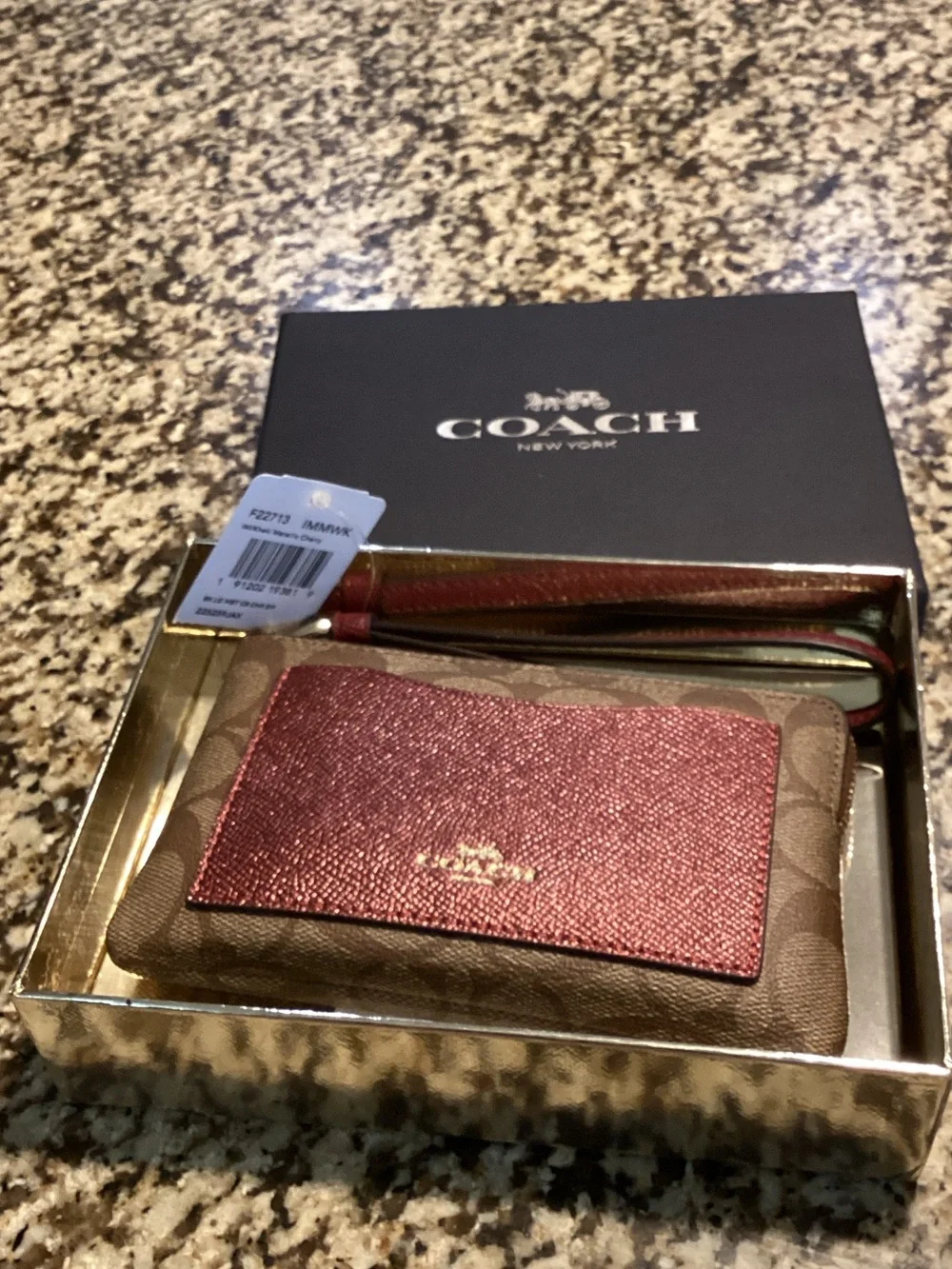 Coach Brown Signature Canvas Wristlet with Red Leather Pocket - Picture 3 of 4